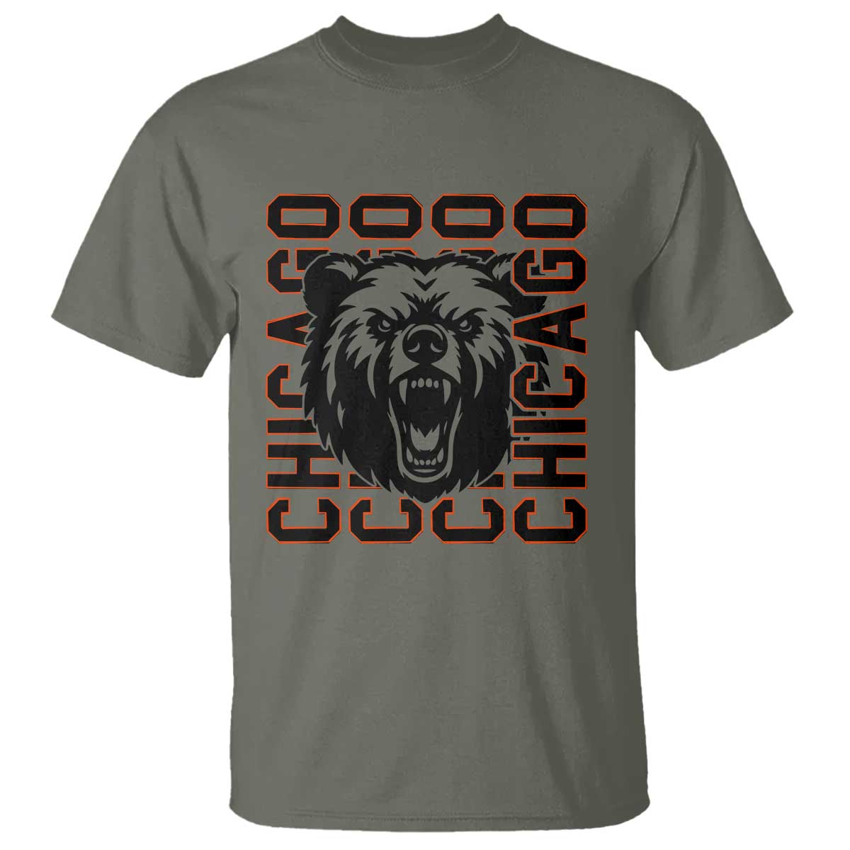 Game Day Football Fan Gift T Shirt Chicago With Bear TS12 Military Green Print Your Wear