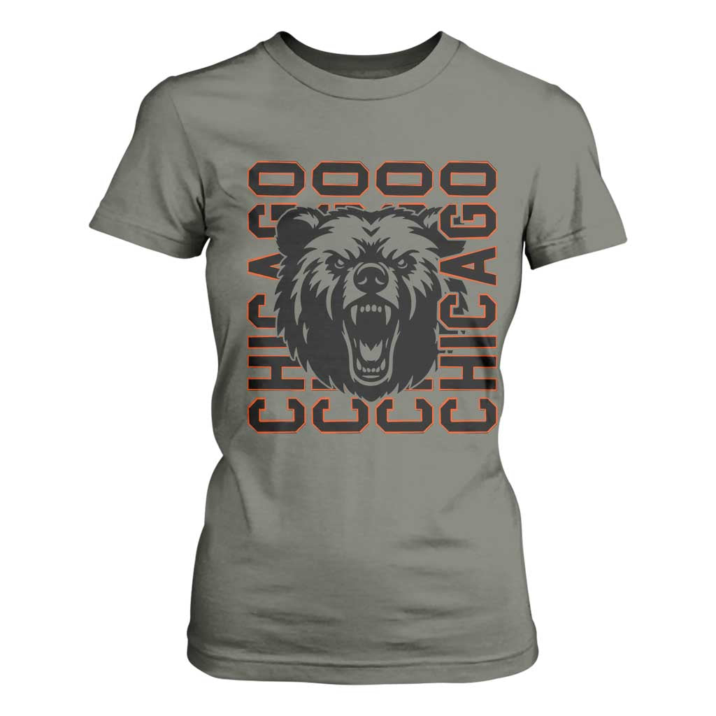 Game Day Football Fan Gift T Shirt For Women Chicago With Bear TS12 Military Green Print Your Wear