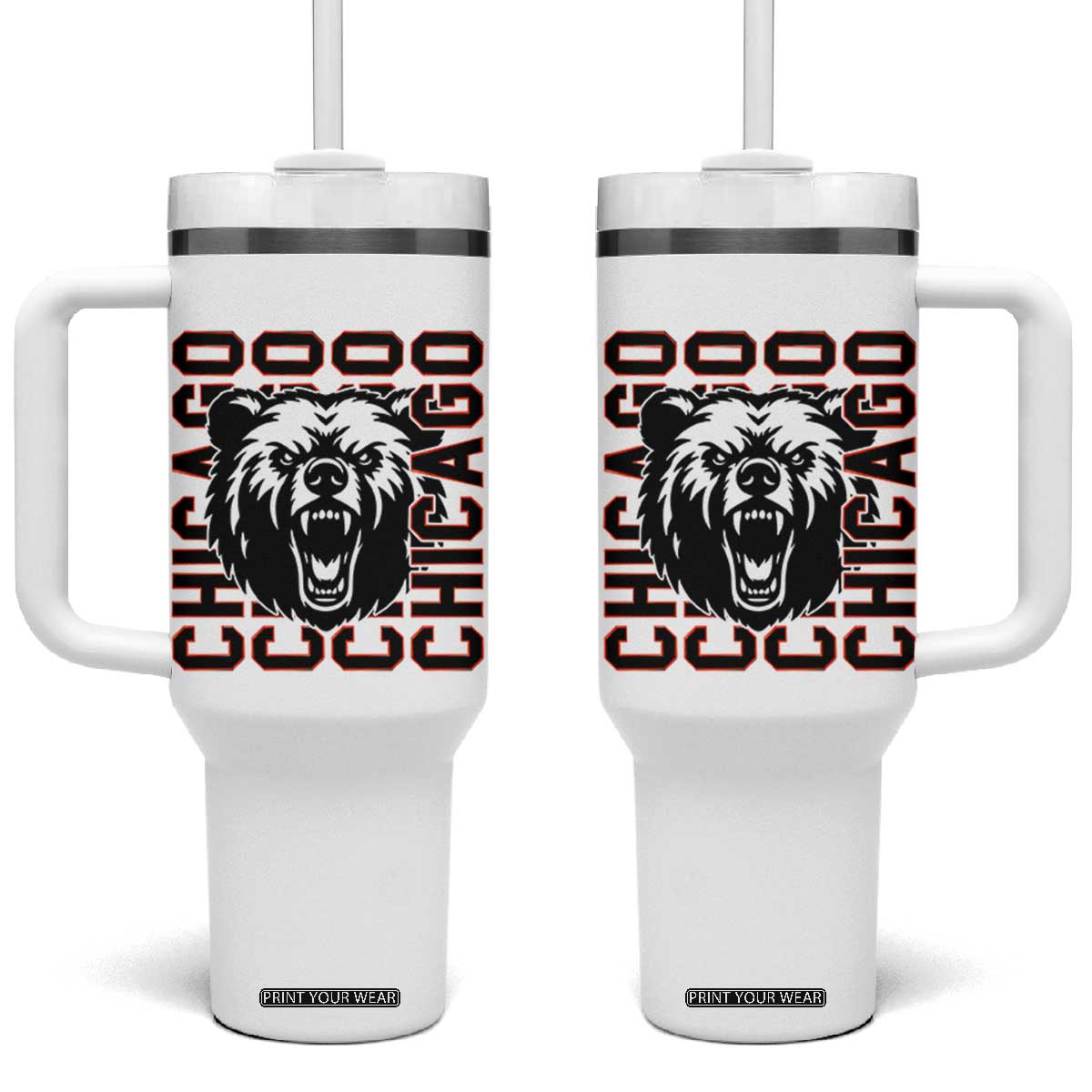 Game Day Football Fan Gift Tumbler With Handle Chicago With Bear TS12 One Size: 40 oz White Print Your Wear