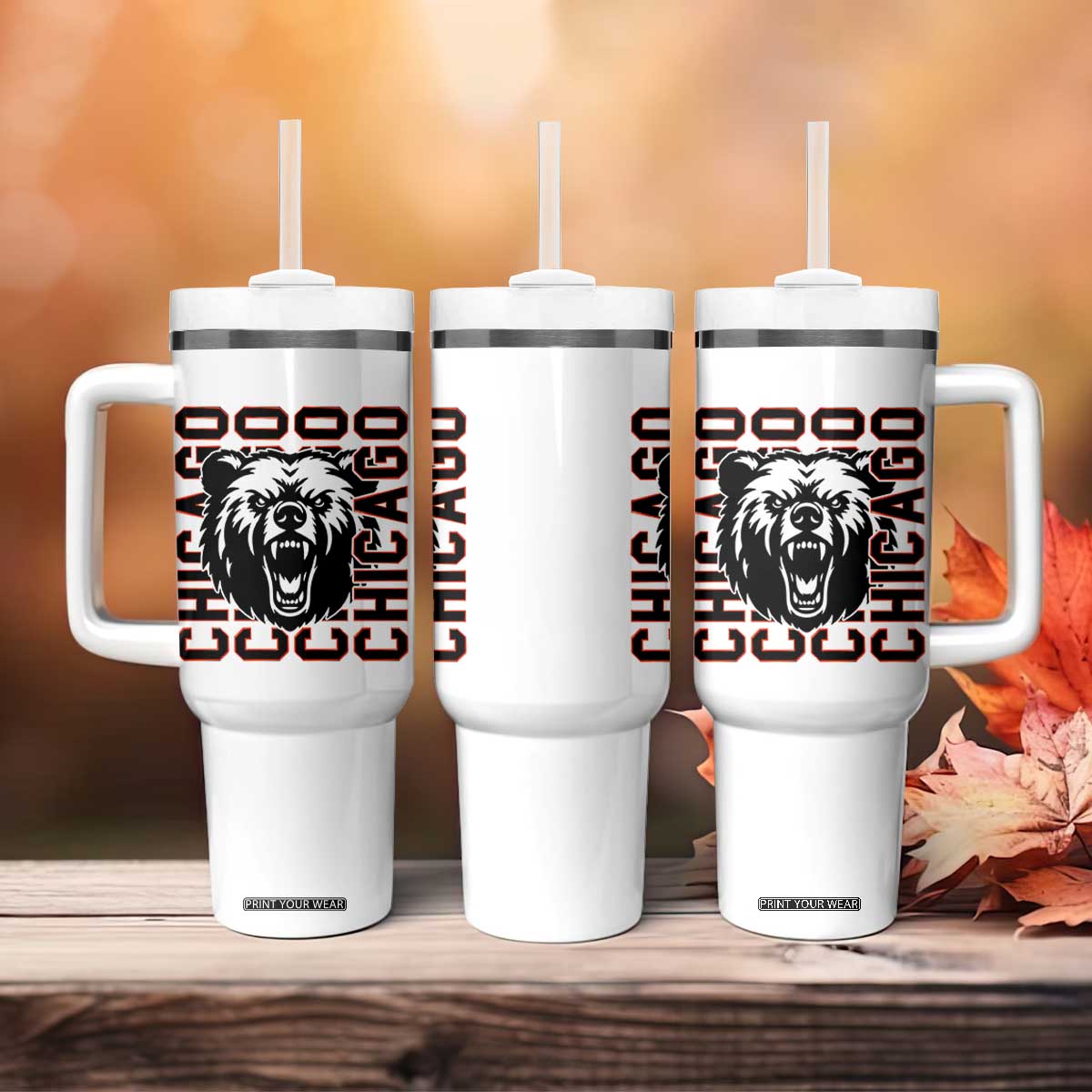 Game Day Football Fan Gift Tumbler With Handle Chicago With Bear TS12 Print Your Wear
