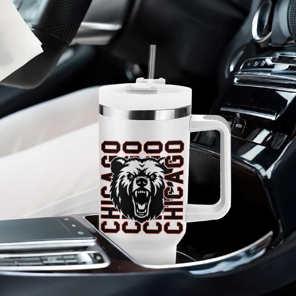 Game Day Football Fan Gift Tumbler With Handle Chicago With Bear TS12 Print Your Wear
