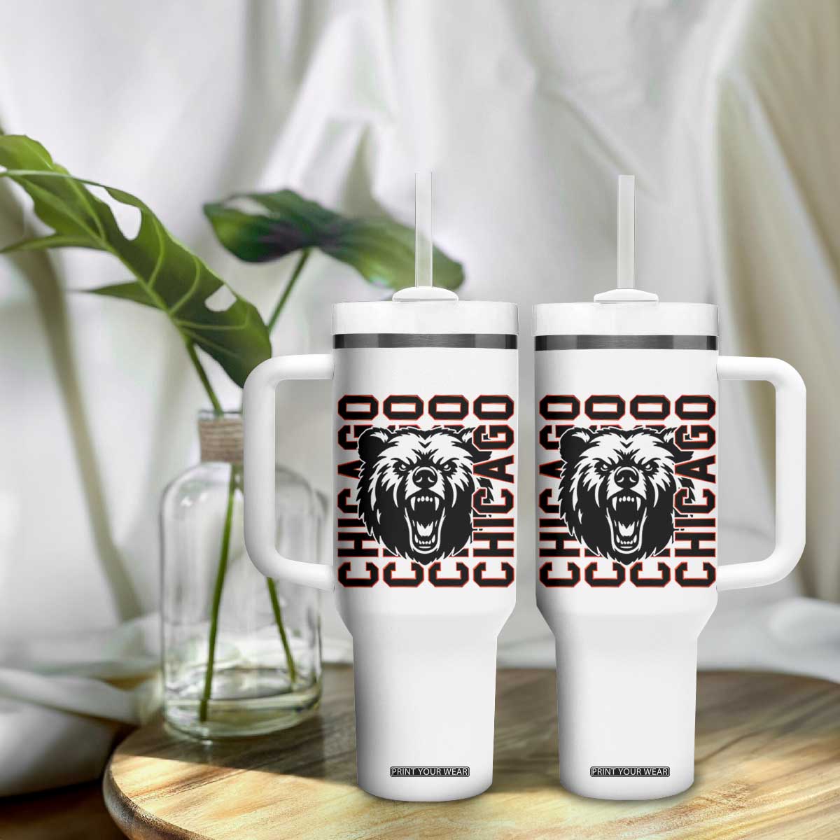 Game Day Football Fan Gift Tumbler With Handle Chicago With Bear TS12 Print Your Wear