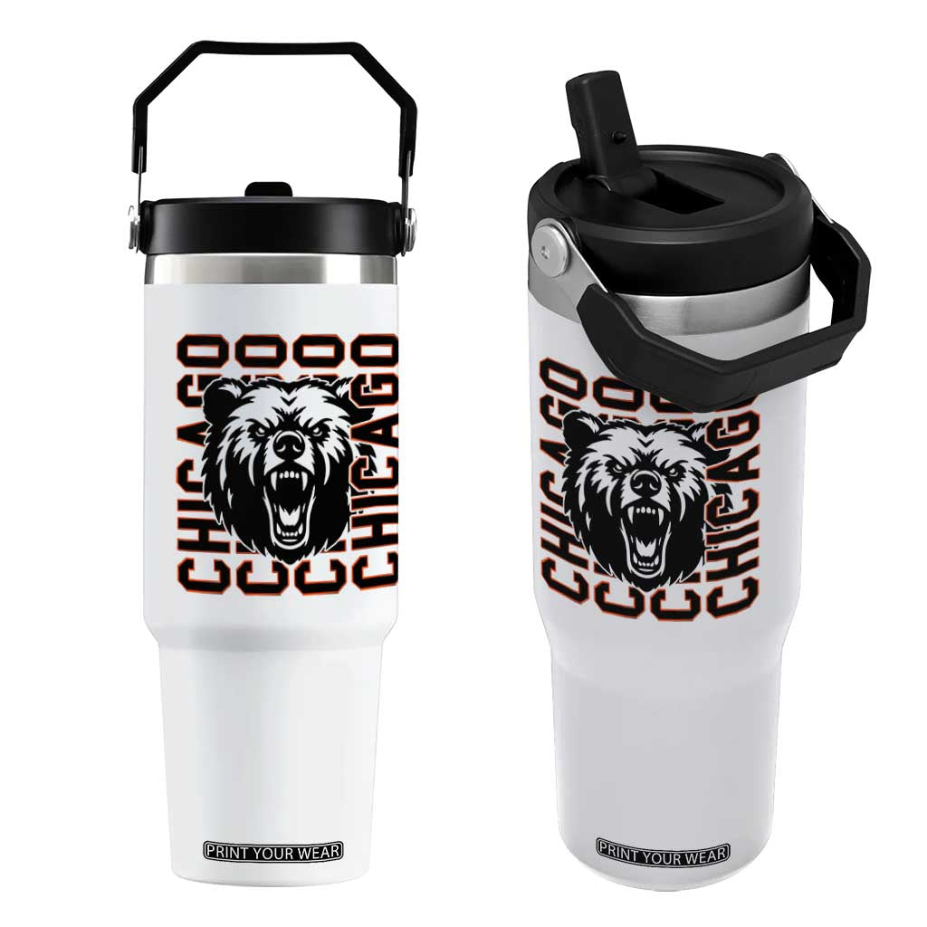 Game Day Football Fan Gift Flip Straw Tumbler Chicago With Bear TS12 One Size: 30 oz White Print Your Wear