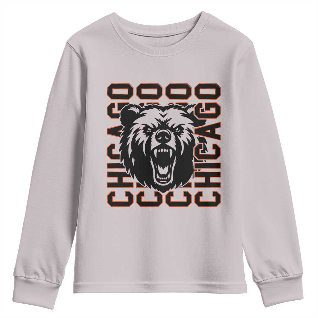 Game Day Football Fan Gift Youth Sweatshirt Chicago With Bear TS12 Ice Gray Print Your Wear