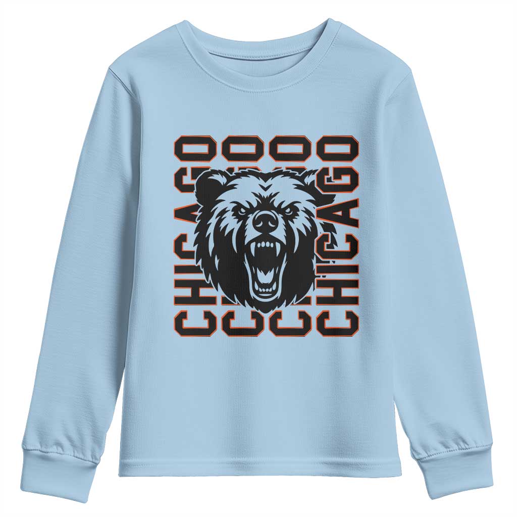 Game Day Football Fan Gift Youth Sweatshirt Chicago With Bear TS12 Light Blue Print Your Wear