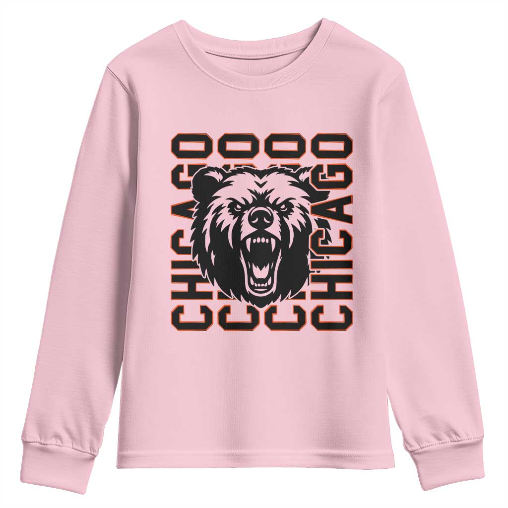 Game Day Football Fan Gift Youth Sweatshirt Chicago With Bear TS12 Light Pink Print Your Wear