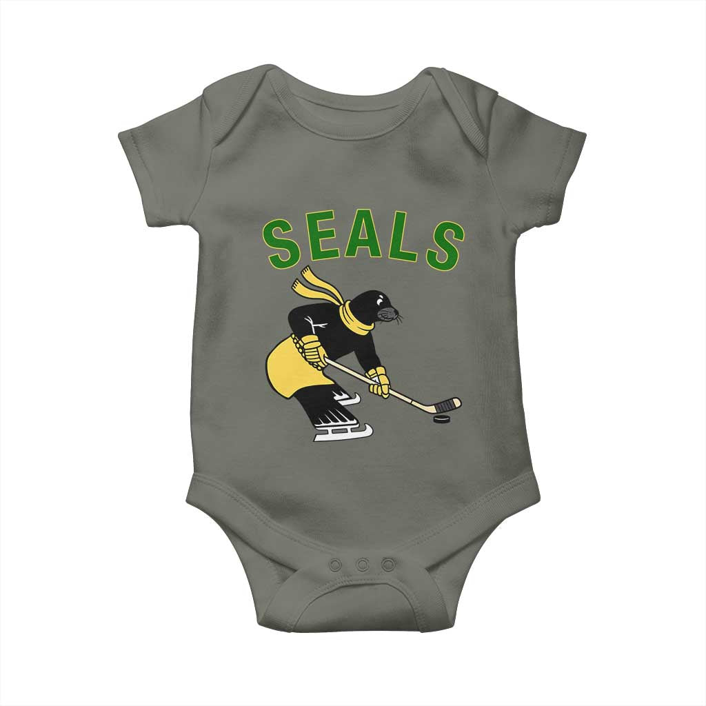 Funny Seal Ice Hockey Player Baby Onesie Winter Sports Gift TS12 Military Green Print Your Wear