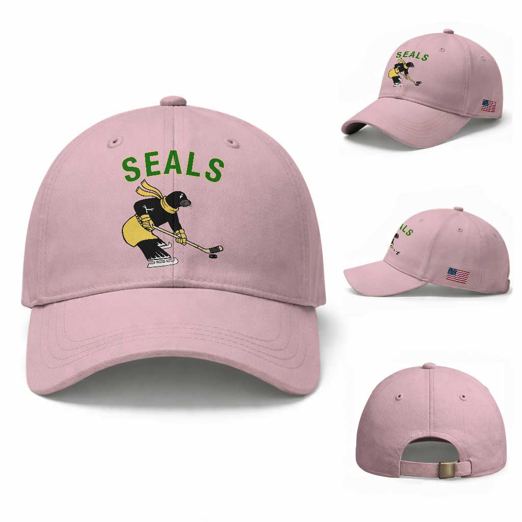 Funny Seal Ice Hockey Player Baseball Cap Winter Sports Gift TS12 Baseball Cap Universal Fit Light Pink Print Your Wear