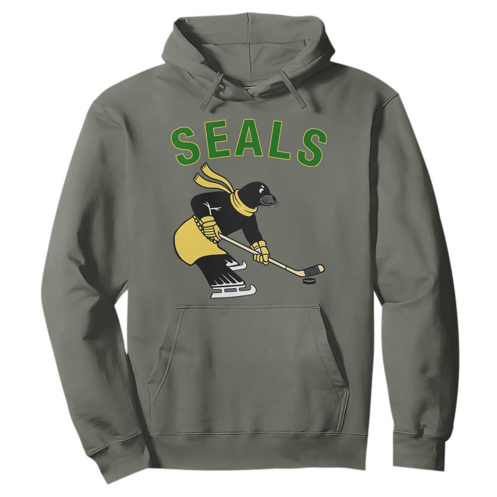 Funny Seal Ice Hockey Player Hoodie Winter Sports Gift TS12 Military Green Print Your Wear