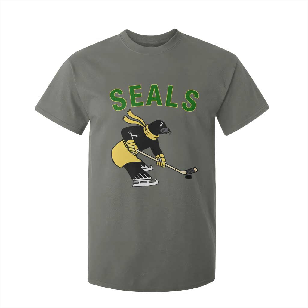 Funny Seal Ice Hockey Player T Shirt For Kid Winter Sports Gift TS12 Military Green Print Your Wear