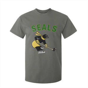 Funny Seal Ice Hockey Player T Shirt For Kid Winter Sports Gift TS12 Military Green Print Your Wear