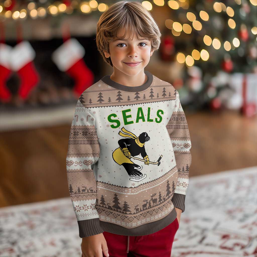Funny Seal Ice Hockey Player Ugly Christmas Sweater Winter Sports Gift TS12 Mocha Mousse Print Your Wear