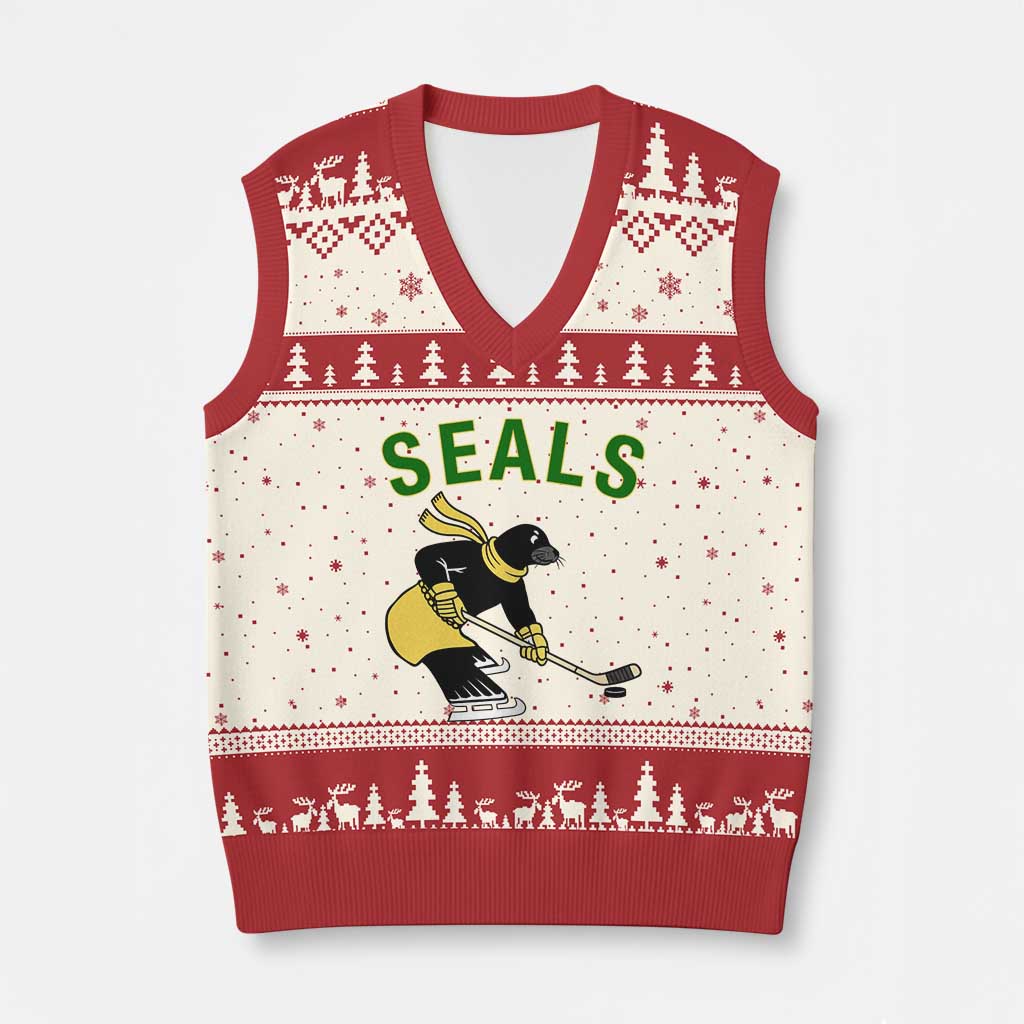 Funny Seal Ice Hockey Player V-Neck Knit Sweater Vest Winter Sports Gift TS12 Beige Red Print Your Wear