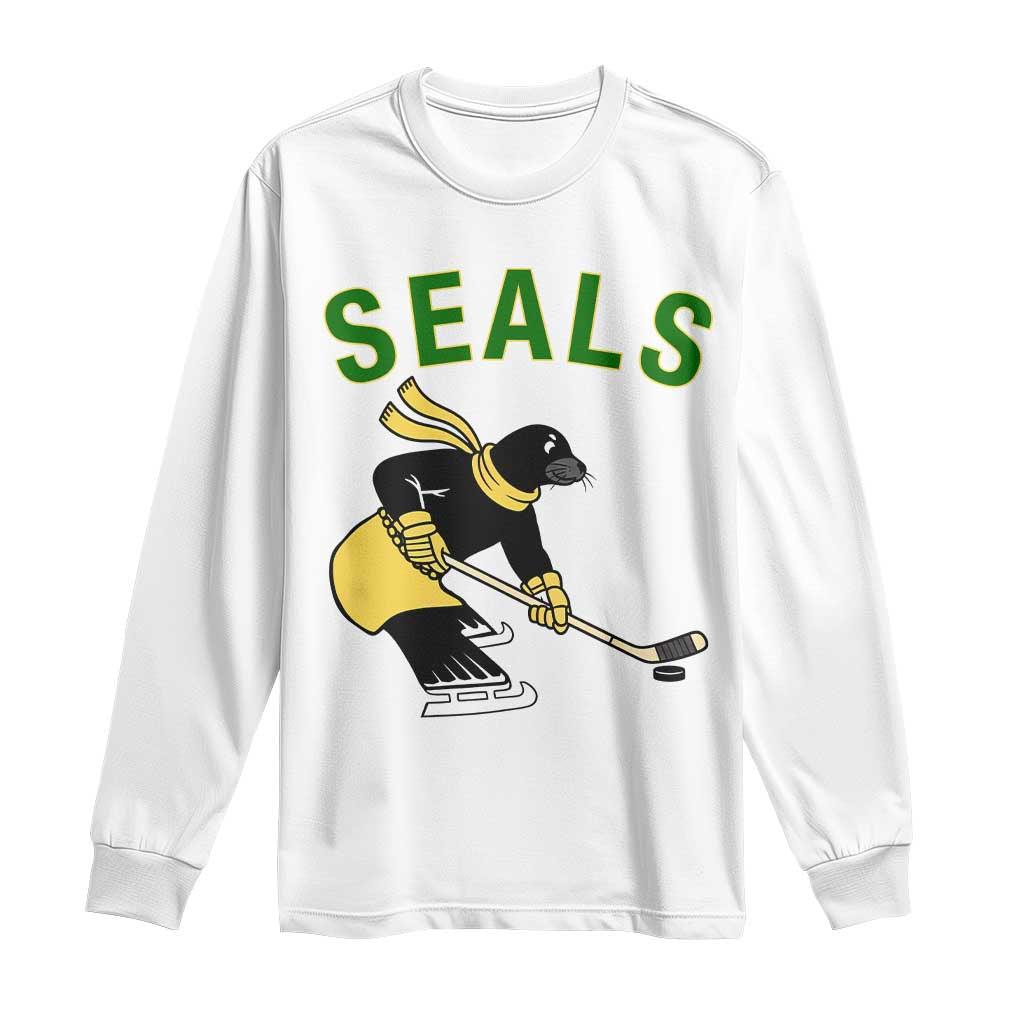 Funny Seal Ice Hockey Player Long Sleeve Shirt Winter Sports Gift TS12 White Print Your Wear