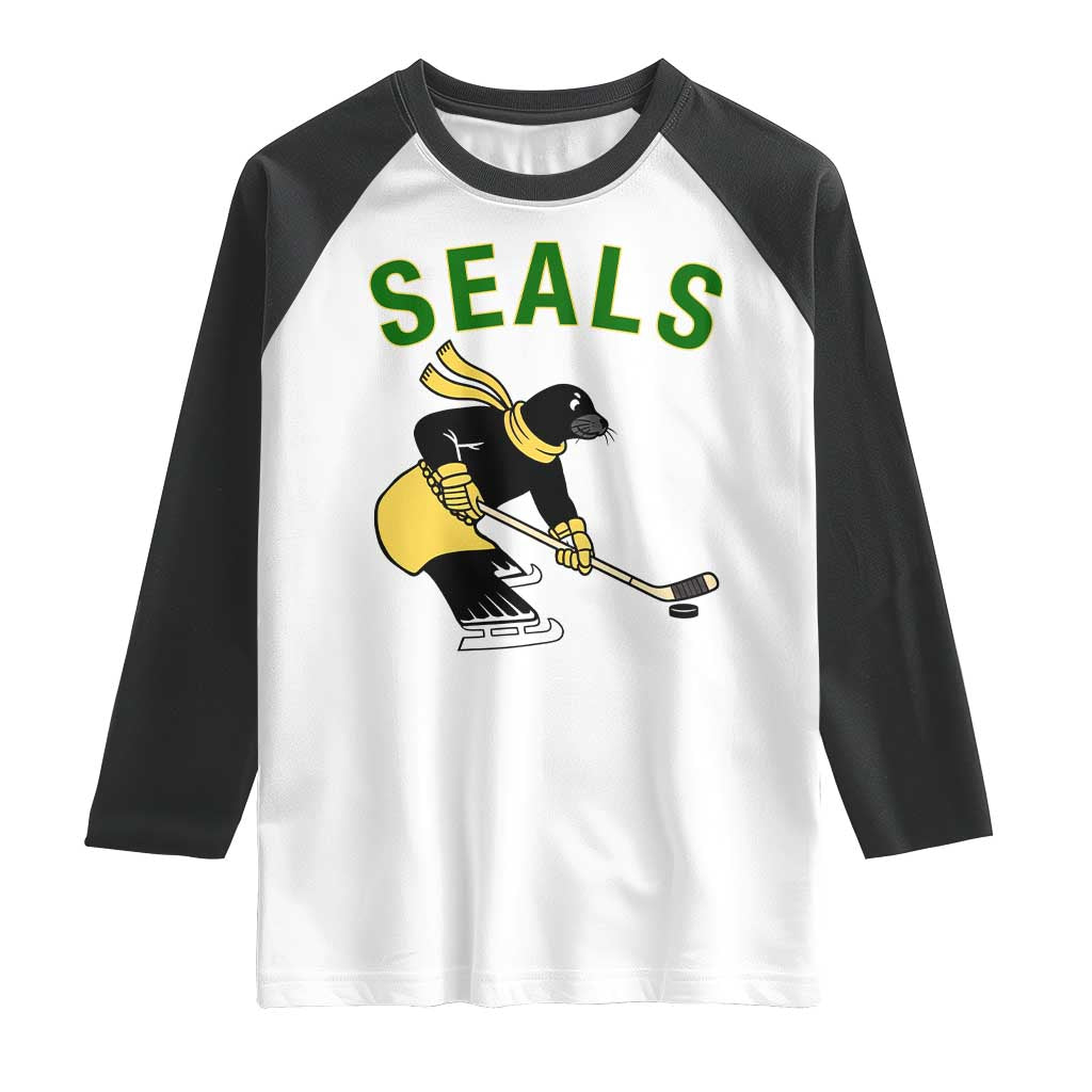 Funny Seal Ice Hockey Player Raglan Shirt Winter Sports Gift TS12 White Black Print Your Wear