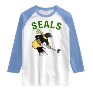Funny Seal Ice Hockey Player Raglan Shirt Winter Sports Gift TS12 White Carolina Blue Print Your Wear