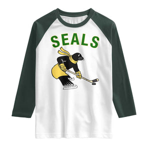 Funny Seal Ice Hockey Player Raglan Shirt Winter Sports Gift TS12 White Dark Forest Green Print Your Wear