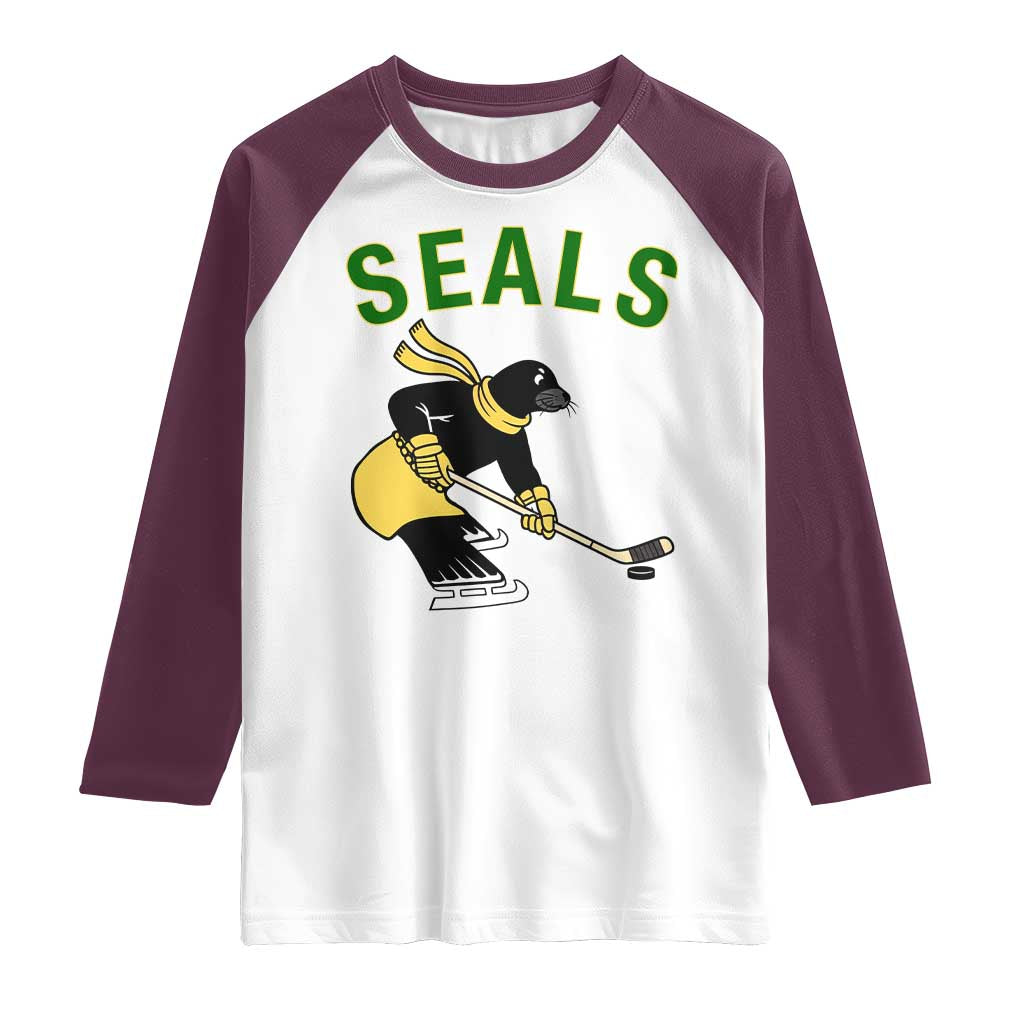 Funny Seal Ice Hockey Player Raglan Shirt Winter Sports Gift TS12 White Maroon Print Your Wear