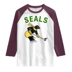 Funny Seal Ice Hockey Player Raglan Shirt Winter Sports Gift TS12 White Maroon Print Your Wear
