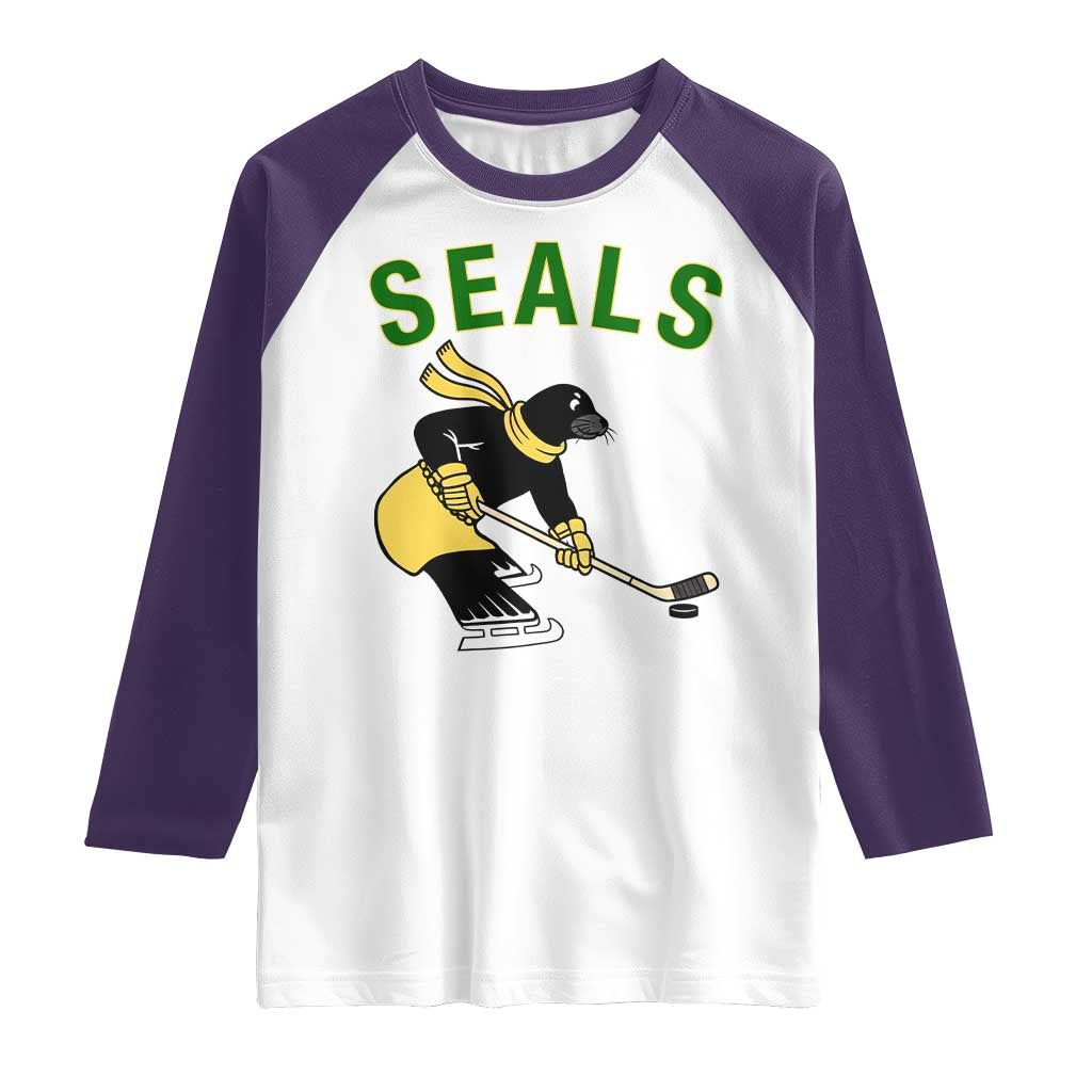 Funny Seal Ice Hockey Player Raglan Shirt Winter Sports Gift TS12 White Purple Print Your Wear