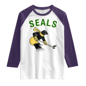 Funny Seal Ice Hockey Player Raglan Shirt Winter Sports Gift TS12 White Purple Print Your Wear