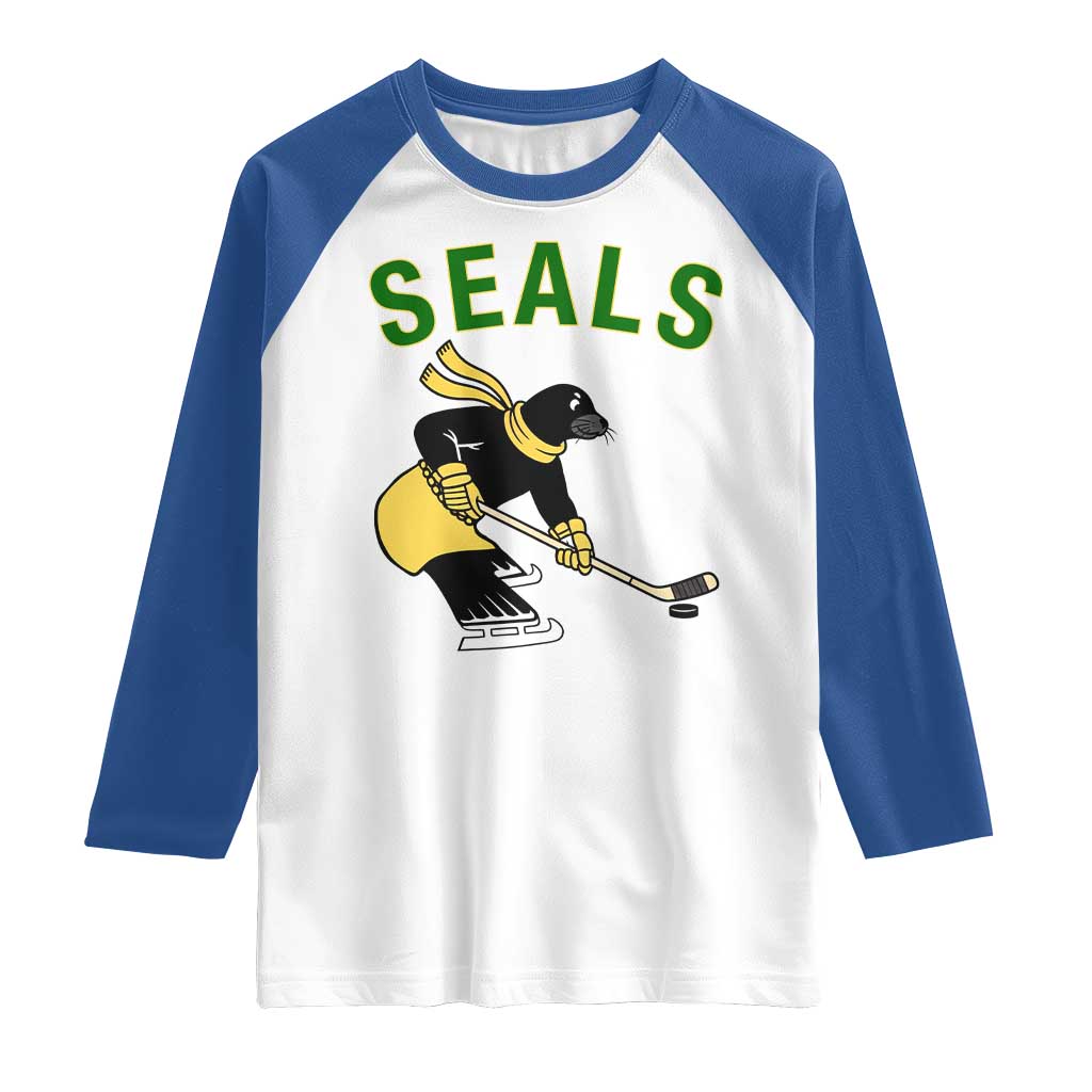 Funny Seal Ice Hockey Player Raglan Shirt Winter Sports Gift TS12 White Royal Print Your Wear