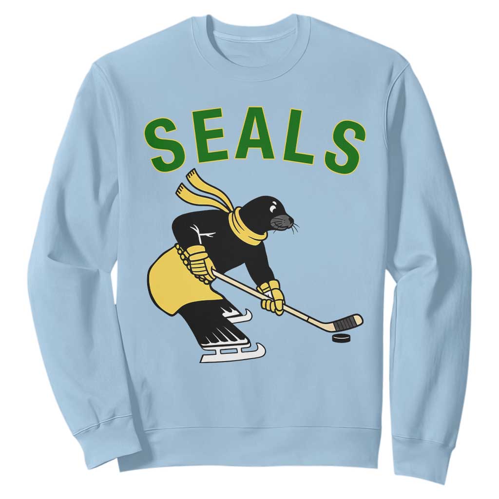 Funny Seal Ice Hockey Player Sweatshirt Winter Sports Gift TS12 Light Blue Print Your Wear