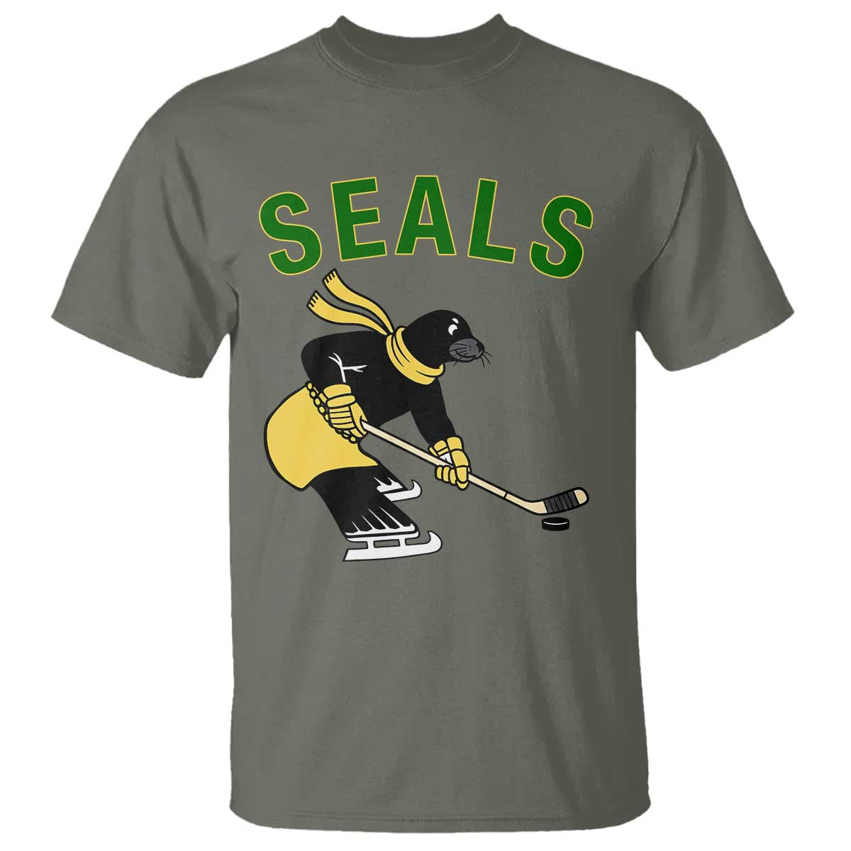 Funny Seal Ice Hockey Player T Shirt Winter Sports Gift TS12 Military Green Print Your Wear
