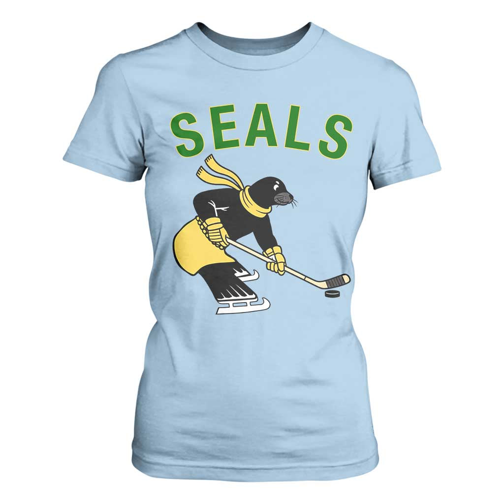 Funny Seal Ice Hockey Player T Shirt For Women Winter Sports Gift TS12 Light Blue Print Your Wear