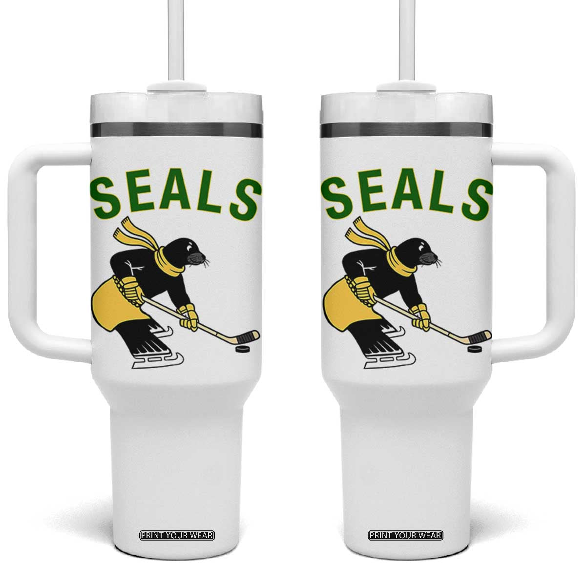 Funny Seal Ice Hockey Player Tumbler With Handle Winter Sports Gift TS12 One Size: 40 oz White Print Your Wear