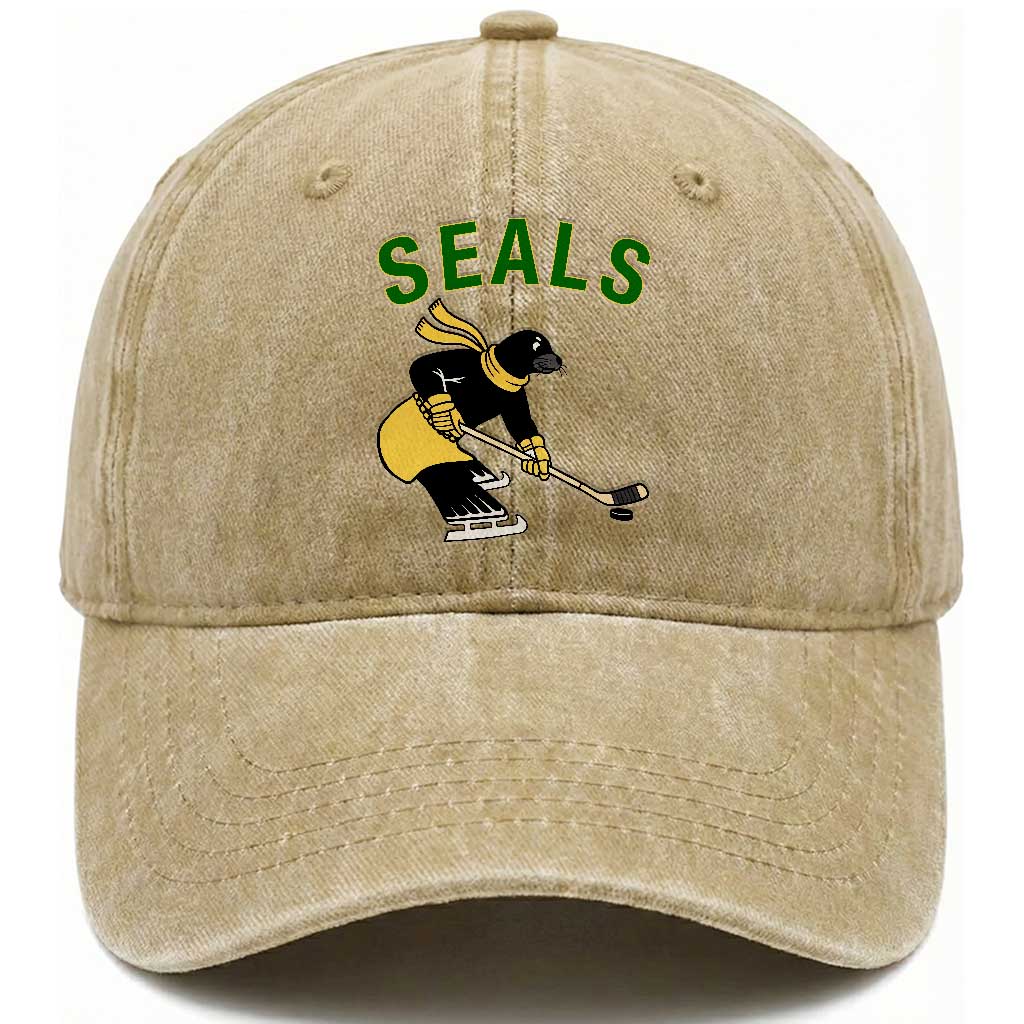 Funny Seal Ice Hockey Player Washed Cotton Baseball Cap Winter Sports Gift TS12 Print Your Wear