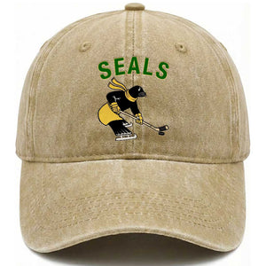 Funny Seal Ice Hockey Player Washed Cotton Baseball Cap Winter Sports Gift TS12 Print Your Wear
