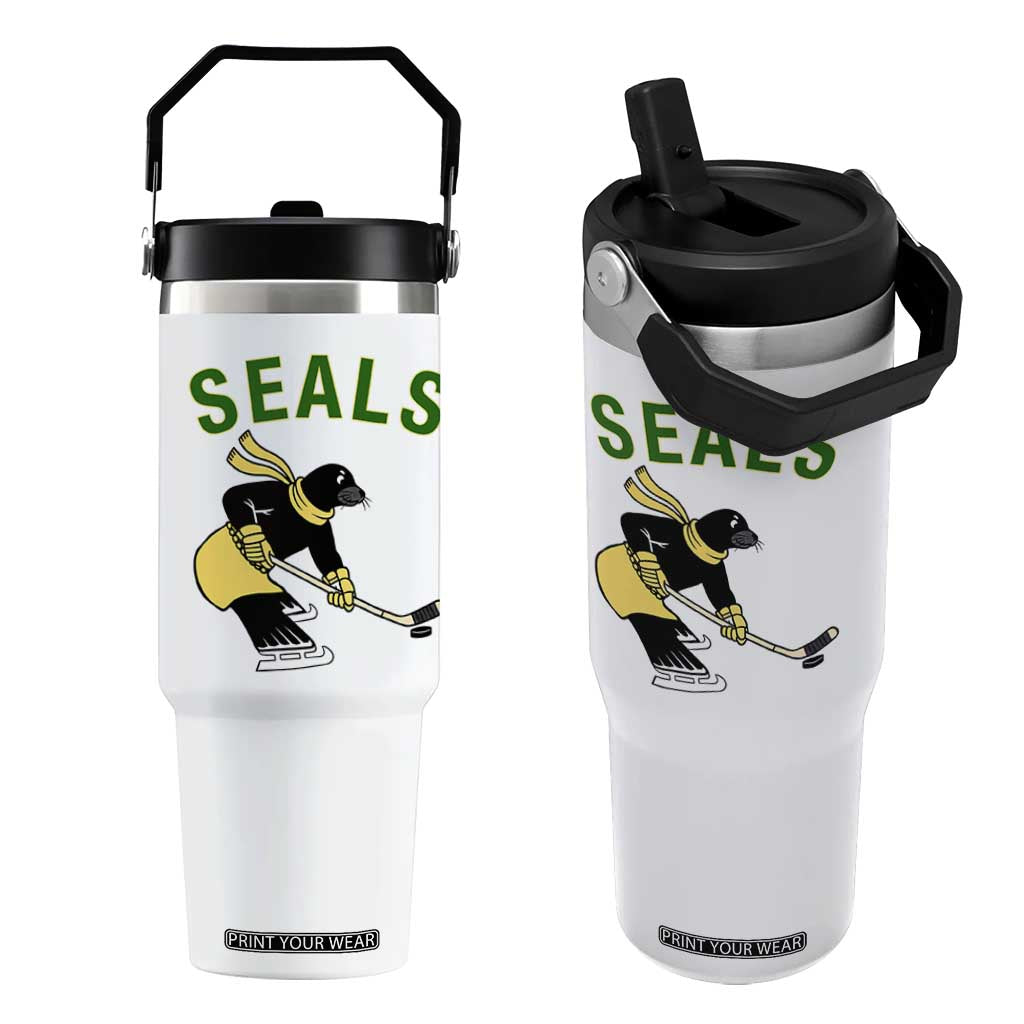 Funny Seal Ice Hockey Player Flip Straw Tumbler Winter Sports Gift TS12 One Size: 30 oz White Print Your Wear