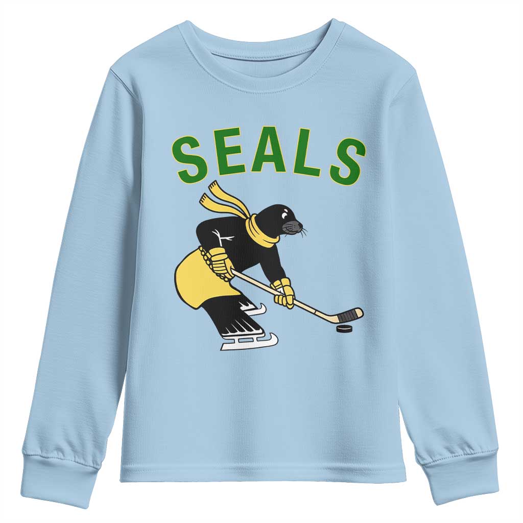 Funny Seal Ice Hockey Player Youth Sweatshirt Winter Sports Gift TS12 Light Blue Print Your Wear