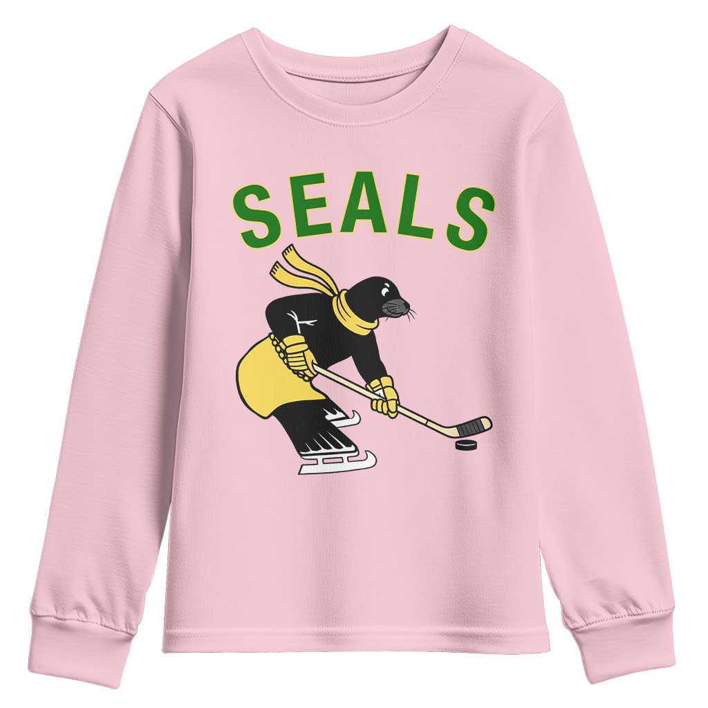Funny Seal Ice Hockey Player Youth Sweatshirt Winter Sports Gift TS12 Light Pink Print Your Wear
