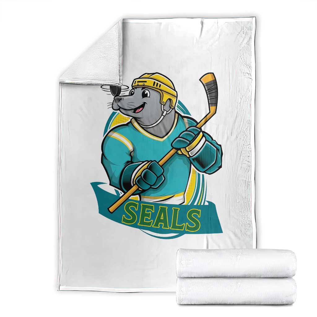 Cute Seal Playing Ice Hockey Throw Blanket Funny Winter Sports Gift TS12 White Print Your Wear