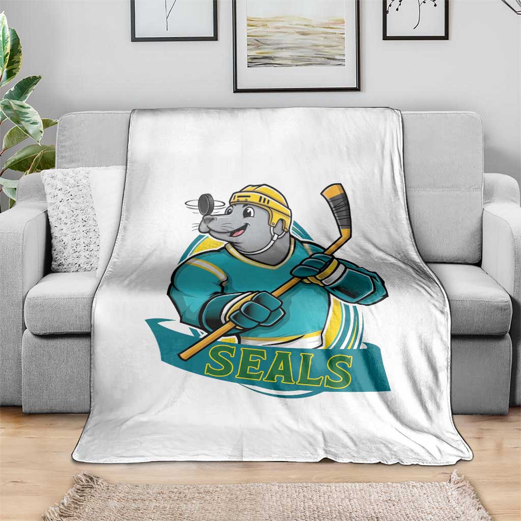 Cute Seal Playing Ice Hockey Throw Blanket Funny Winter Sports Gift TS12 Print Your Wear