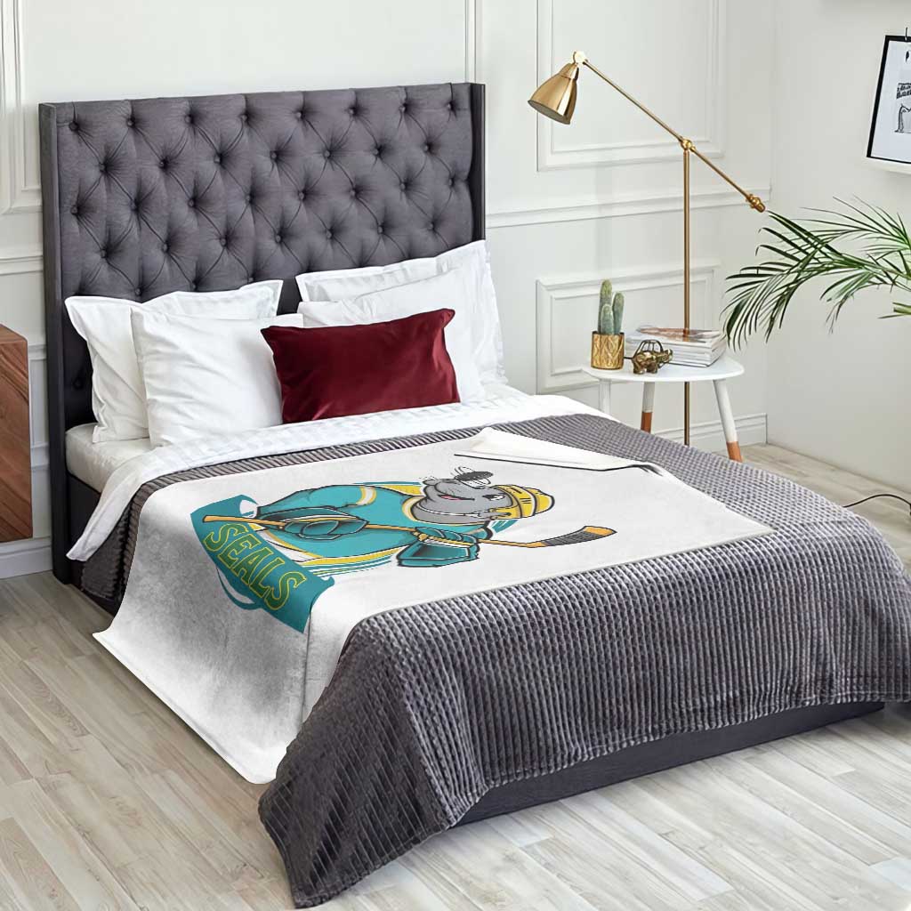 Cute Seal Playing Ice Hockey Throw Blanket Funny Winter Sports Gift TS12 Print Your Wear