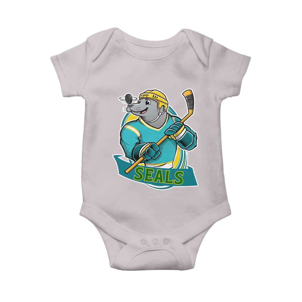 Cute Seal Playing Ice Hockey Baby Onesie Funny Winter Sports Gift TS12 Ice Gray Print Your Wear