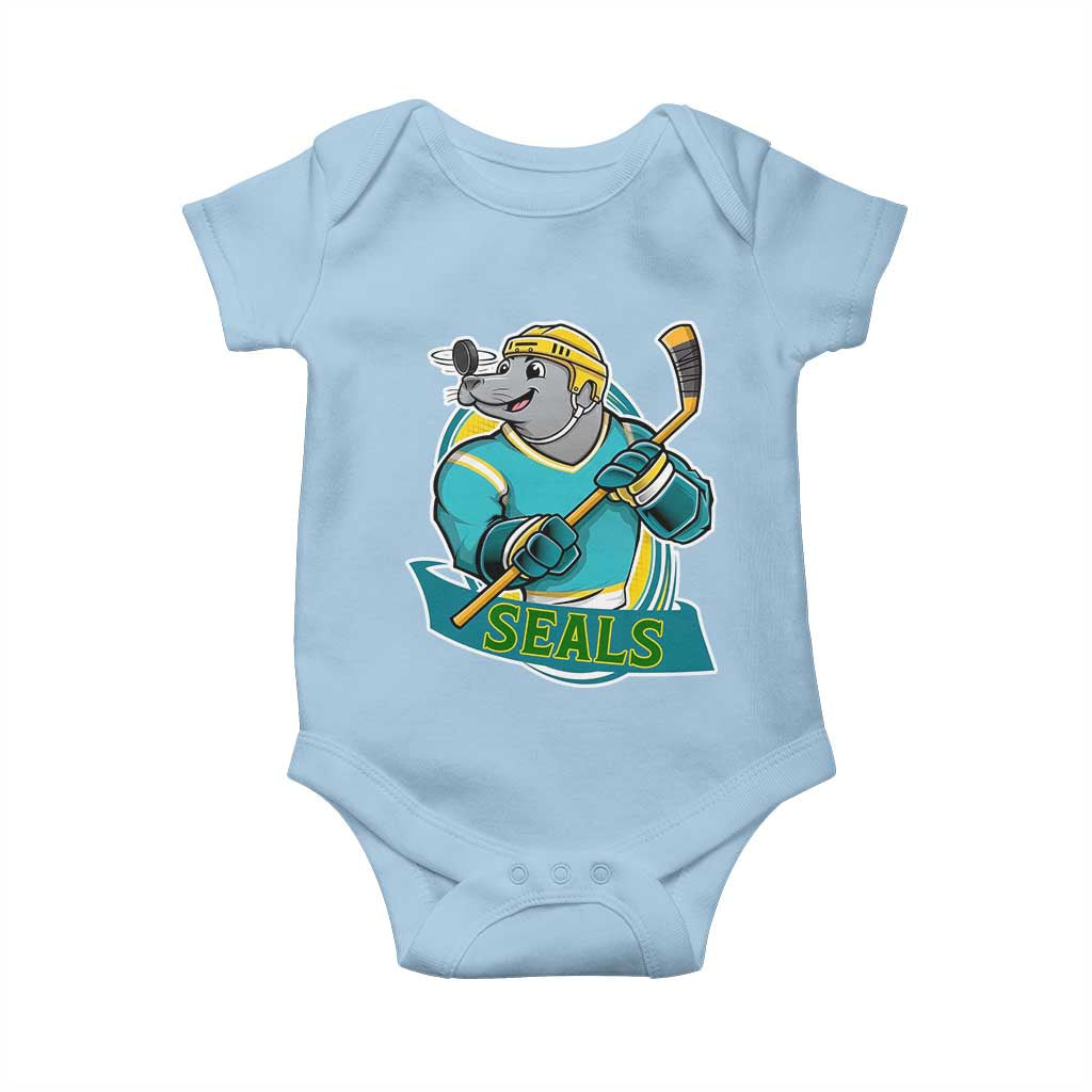 Cute Seal Playing Ice Hockey Baby Onesie Funny Winter Sports Gift TS12 Light Blue Print Your Wear