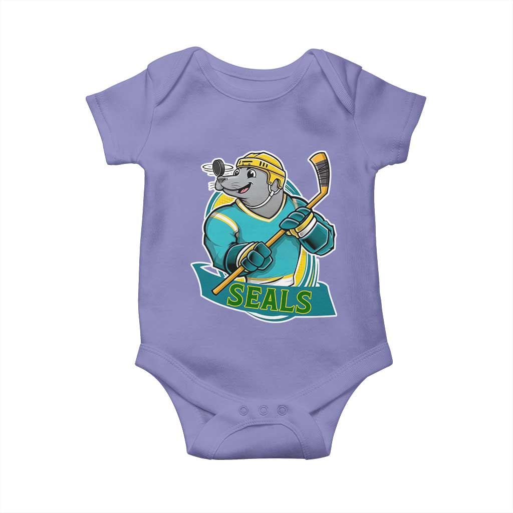 Cute Seal Playing Ice Hockey Baby Onesie Funny Winter Sports Gift TS12 Violet Print Your Wear
