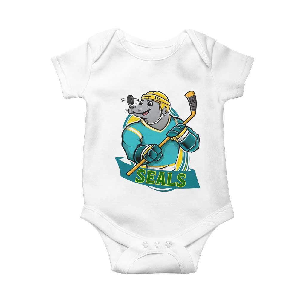 Cute Seal Playing Ice Hockey Baby Onesie Funny Winter Sports Gift TS12 White Print Your Wear