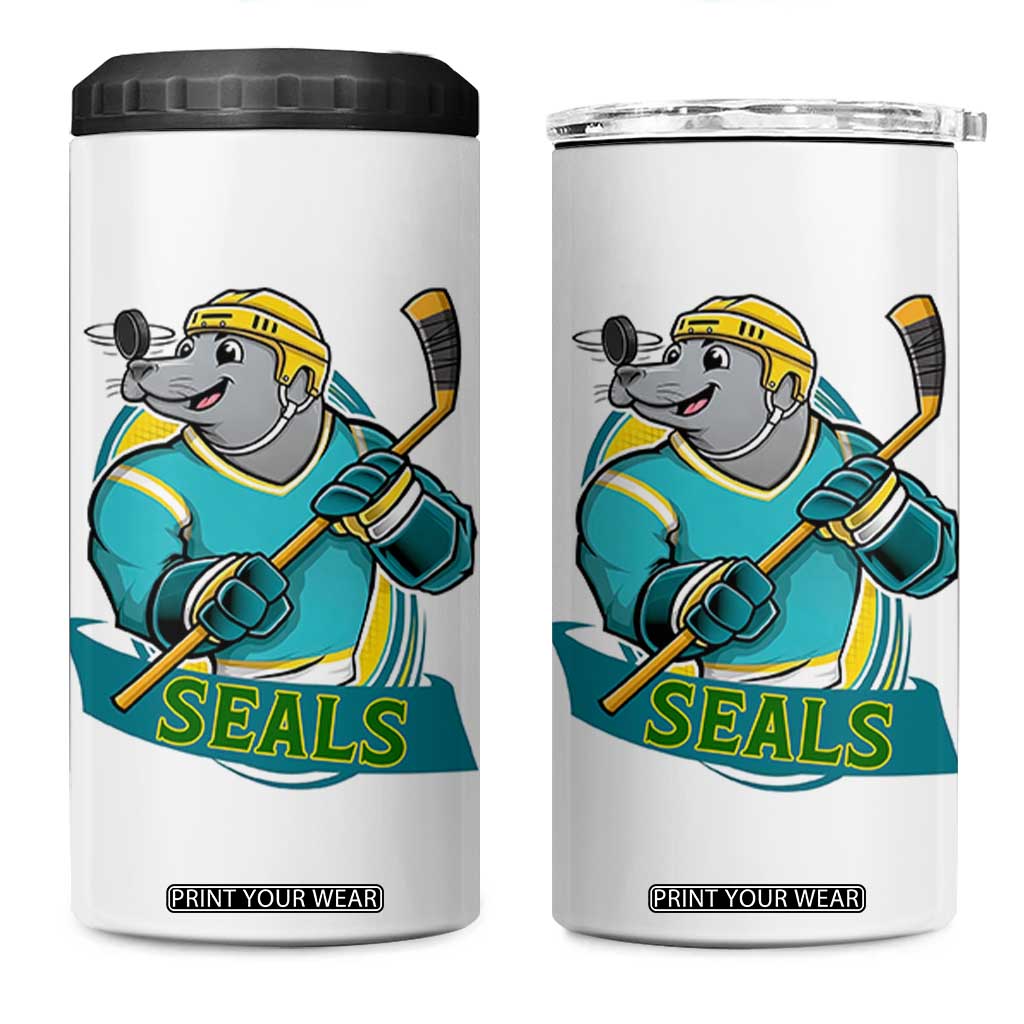Cute Seal Playing Ice Hockey 4 in 1 Can Cooler Tumbler Funny Winter Sports Gift TS12 One Size: 16 oz White Print Your Wear