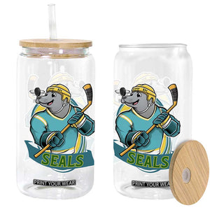 Cute Seal Playing Ice Hockey Glass Can Funny Winter Sports Gift TS12 Print Your Wear