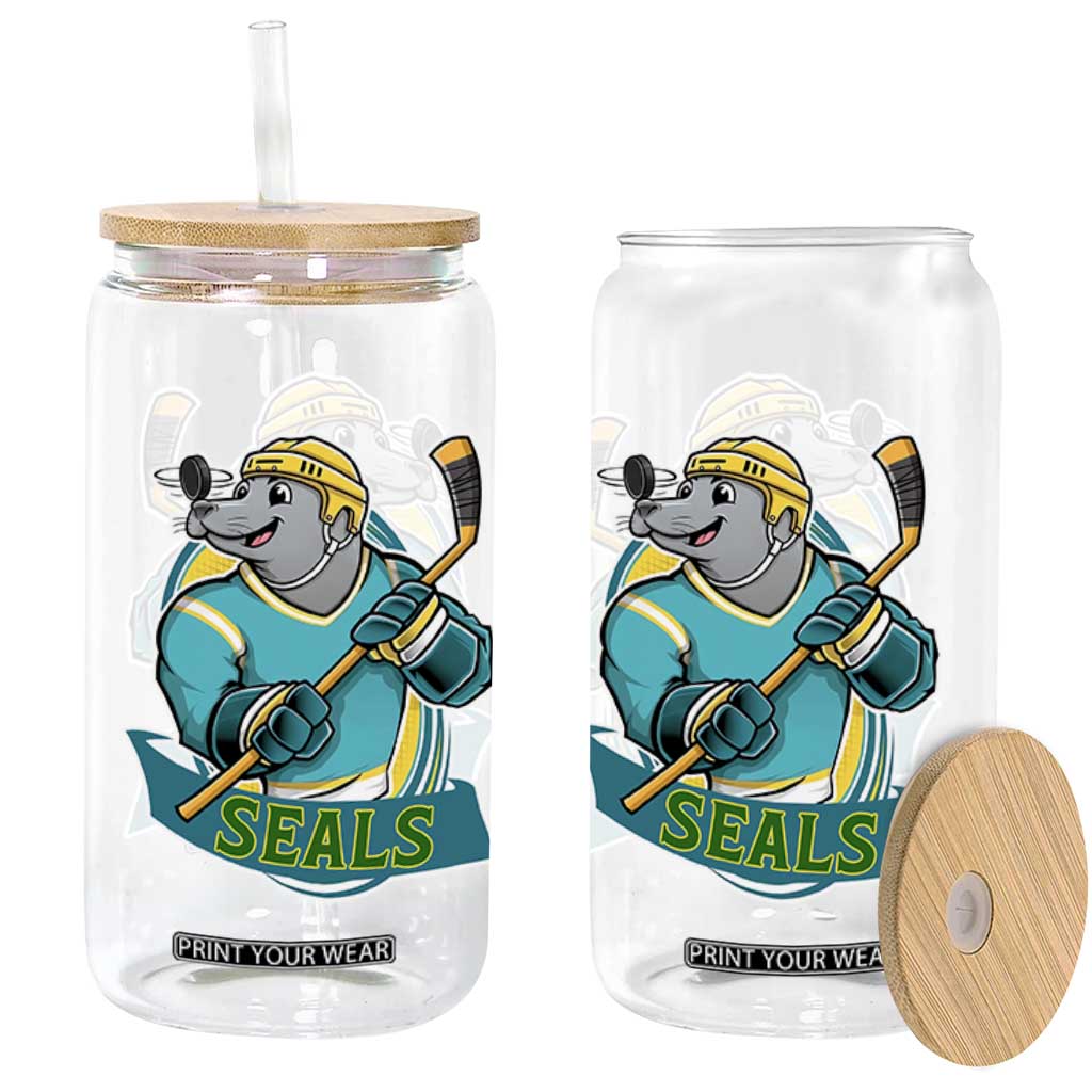 Cute Seal Playing Ice Hockey Glass Can Funny Winter Sports Gift TS12 Print Your Wear