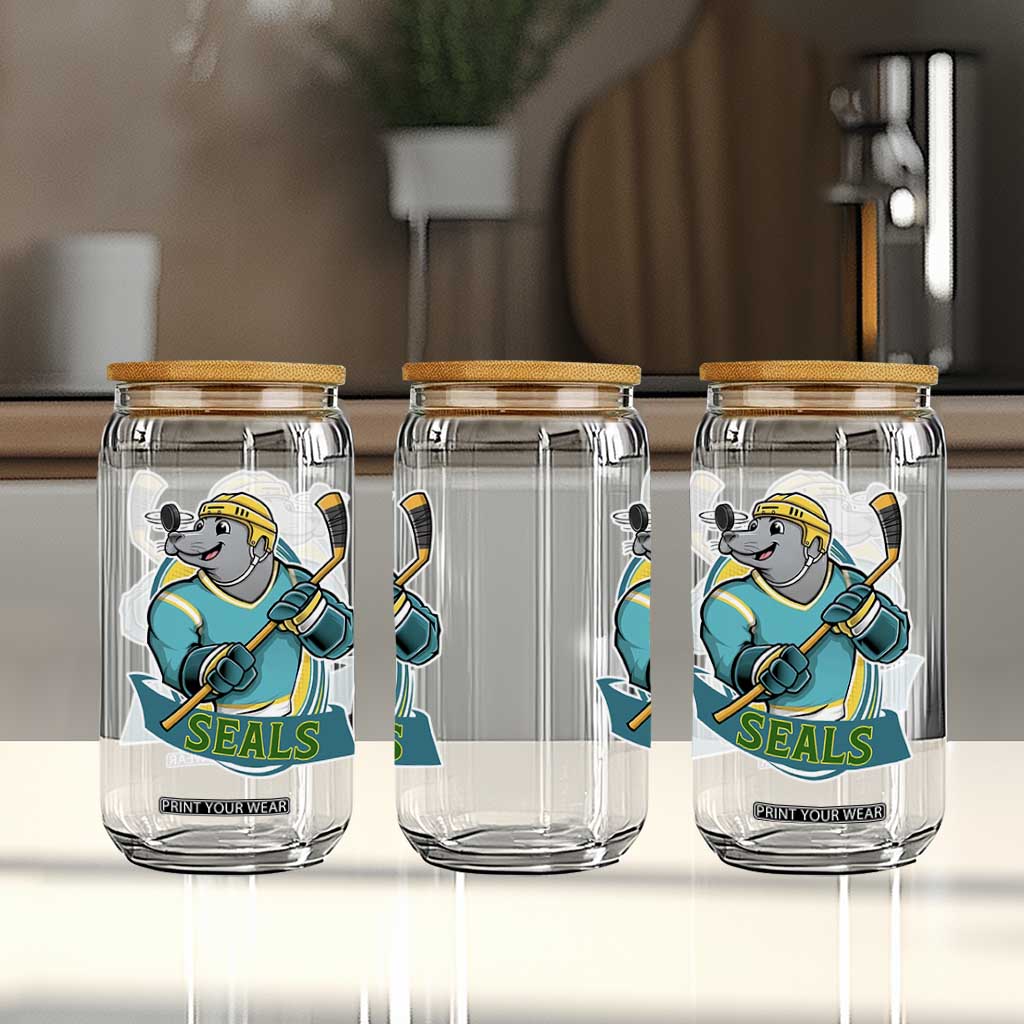 Cute Seal Playing Ice Hockey Glass Can Funny Winter Sports Gift TS12 Print Your Wear