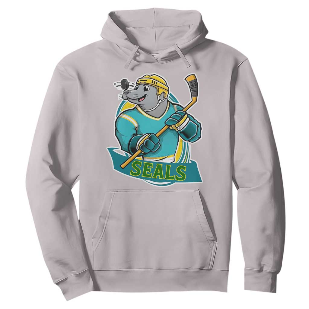Cute Seal Playing Ice Hockey Hoodie Funny Winter Sports Gift TS12 Ice Gray Print Your Wear