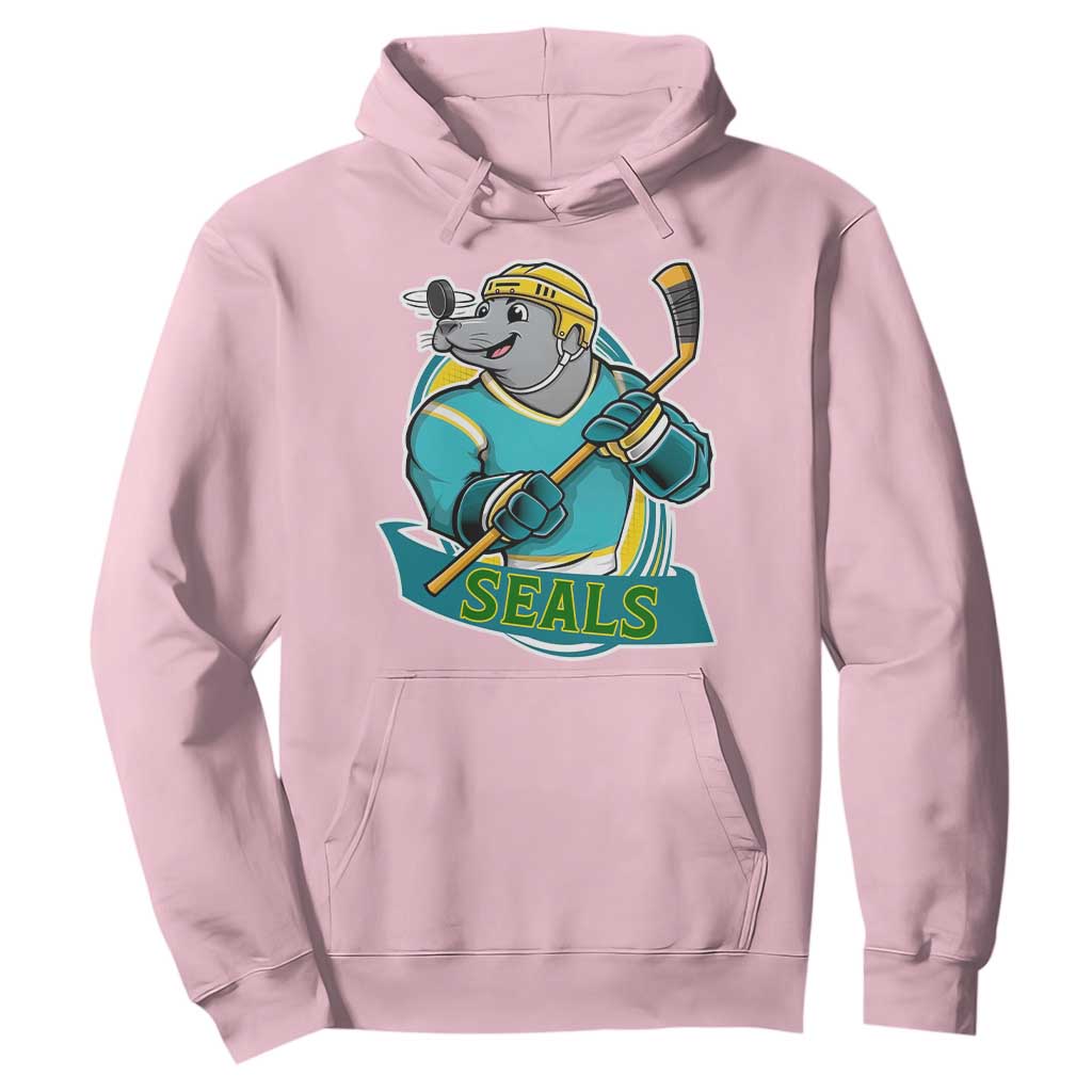 Cute Seal Playing Ice Hockey Hoodie Funny Winter Sports Gift TS12 Light Pink Print Your Wear
