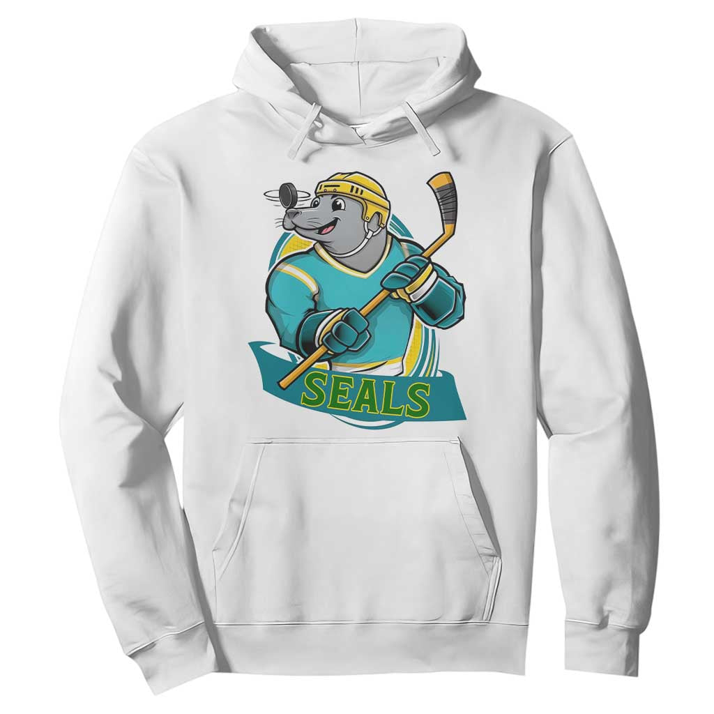 Cute Seal Playing Ice Hockey Hoodie Funny Winter Sports Gift TS12 White Print Your Wear