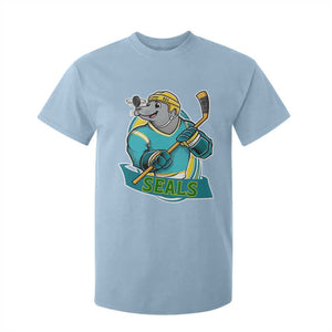 Cute Seal Playing Ice Hockey T Shirt For Kid Funny Winter Sports Gift TS12 Light Blue Print Your Wear